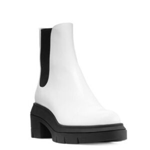 Stuart Weitzman Norah Platform Block Heel White Leather Chelsea Boots - NWT
